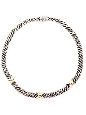 David Yurman Two-Tone X Station Collar Necklace- sterling silver & 18k gold